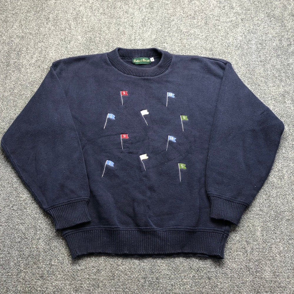 Sutter & Grant Mens Navy Blue Golf Flag Embroidered Crewneck Sweater Size M